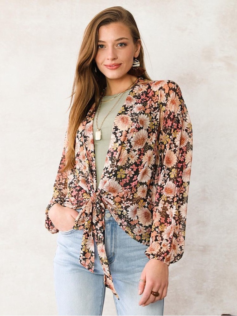 Willow + Root floral mesh top
